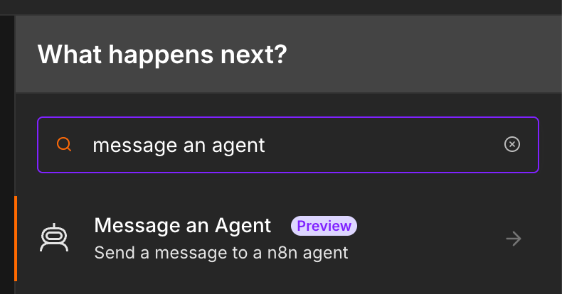 The Message an Agent node in n8n, used to call an agent from inside a workflow